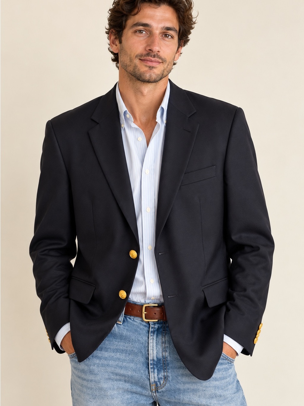 Vintage 90s Ralph Lauren Navy Wool Blazer 42L| Gold Button Preppy